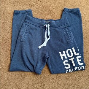Hollister Men’s vintage Navy Joggers with White logo design